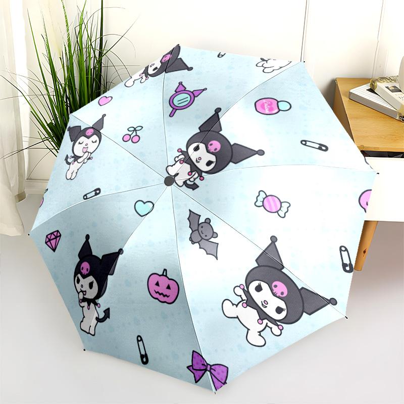 Kuromi-Muster, automatischer Klappschirm, tragbares und faltbares Design, 8 Speichen, ein Weihnachts- oder Geburtstagsgeschenk.