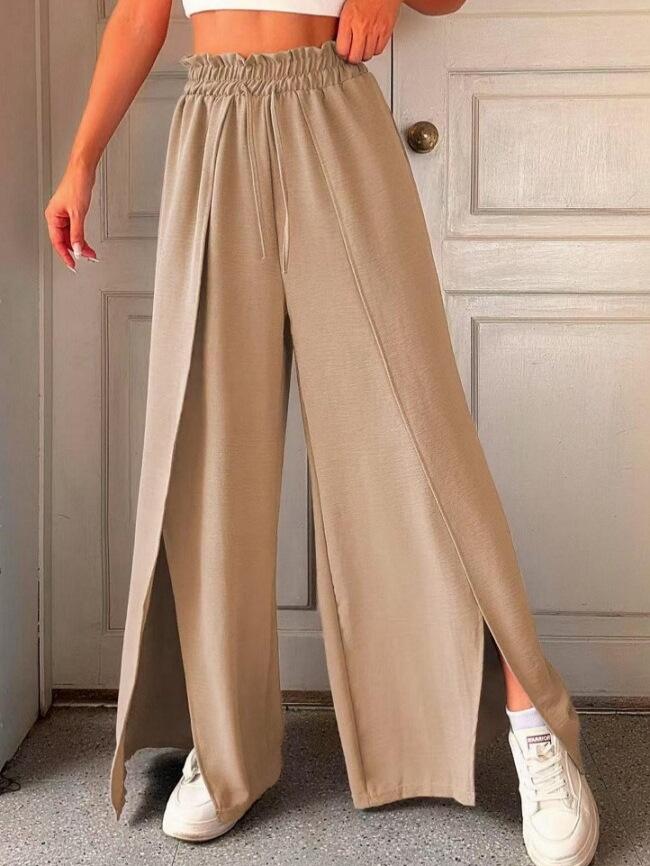 2025 Spring/Summer Elegant High Waist Pleated Wide Leg Pants for Women