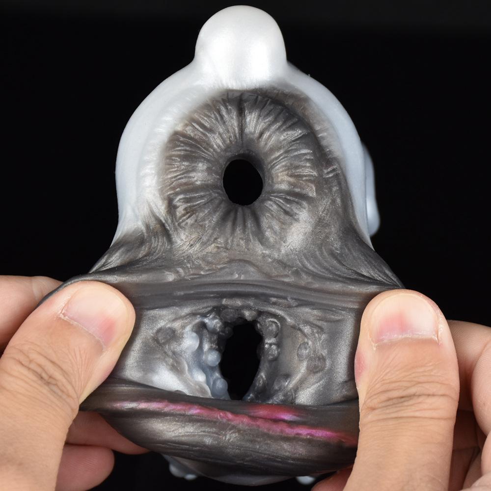 Masturbatoare pentru bărbați Dual Channel Forme ciudate asemănătoare vacii 16*9*6cm 720g Păpuși sexuale din silicon lichid Sex anal/vaginal