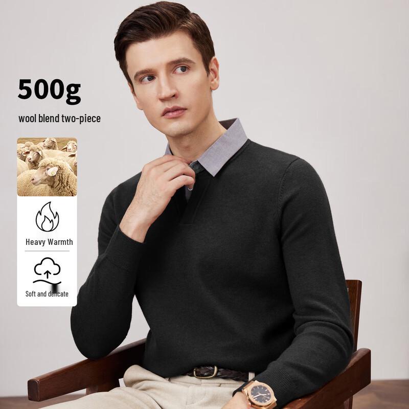 

Shanshan Men s Wool Blend Faux Two-Piece V-Neck Pullover Sweater XL