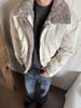 EME Yisheng Yi Men's American Style Winter Bomber Jacket with Fur Collar and Patchwork Design