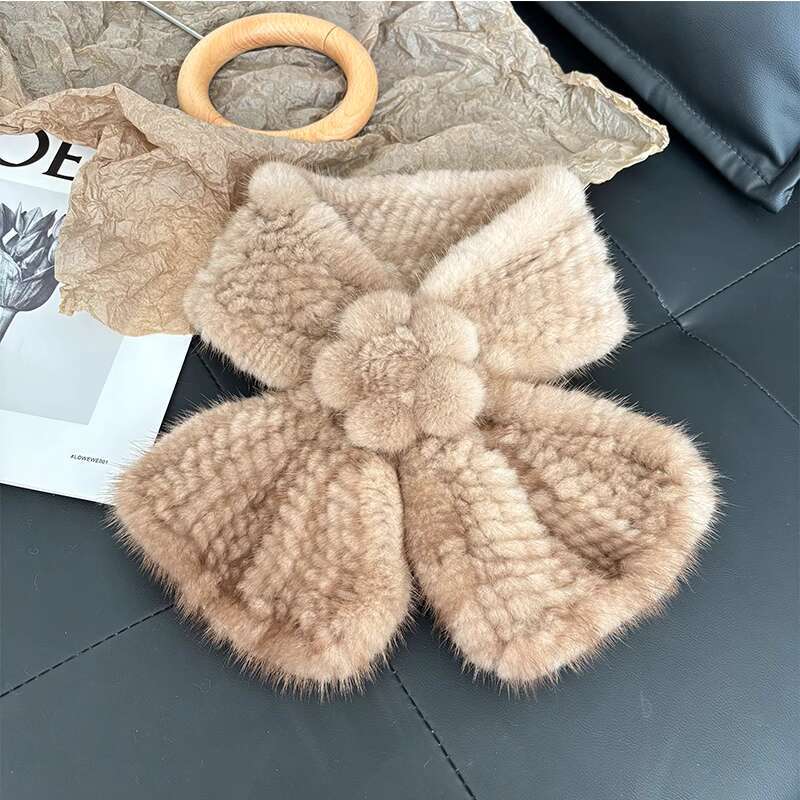 

Real Mink Fur Woven Scarf Natural Fur Warm Scarf For Women Winter Double-sided Fur Collar Luxury Women Knitted Neckwarmer Scarf 80cm