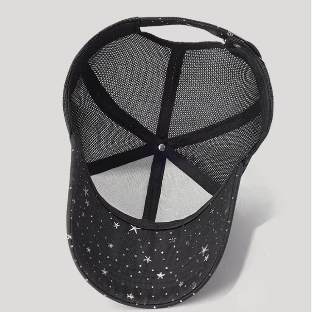 Casual Starry Sky Print Mesh Baseball Cap Wide Brim Breathable Peaked Cap Adjustable Trucker Cap Summer