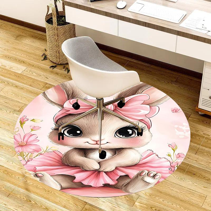 1PC Rabbit Flower Non-Slip Floor Round carpet, Office, family, bedroom, Large Area Rug Indoor Rugs,  Durable PolyesterH0369