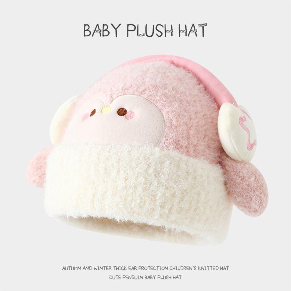 Warm Penguin Beanie Cartoon Thick Knit Earflap Hat Cute Kids Plush Winter Hat Ages 3-8