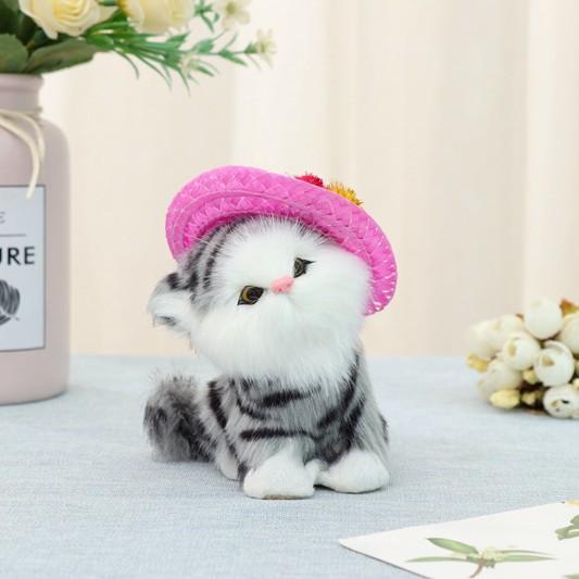 

Simulation Small Furry Cat Figurine Realistic Kichen Home Office Shelf Car Decorative Statue/Synthetic Fur Pet Stuffed House Animal Replica/Photo Prop сірий