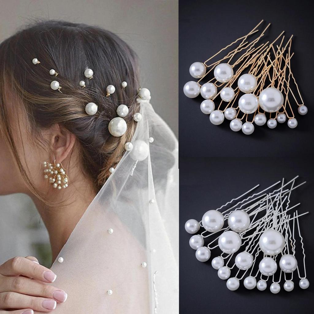 18pcs Pearl Bridal U-shaped Pin Metal Barrette Clip Hairpins Rhinestone Wedding Hairstyle Design Tools Women Hair Accessories