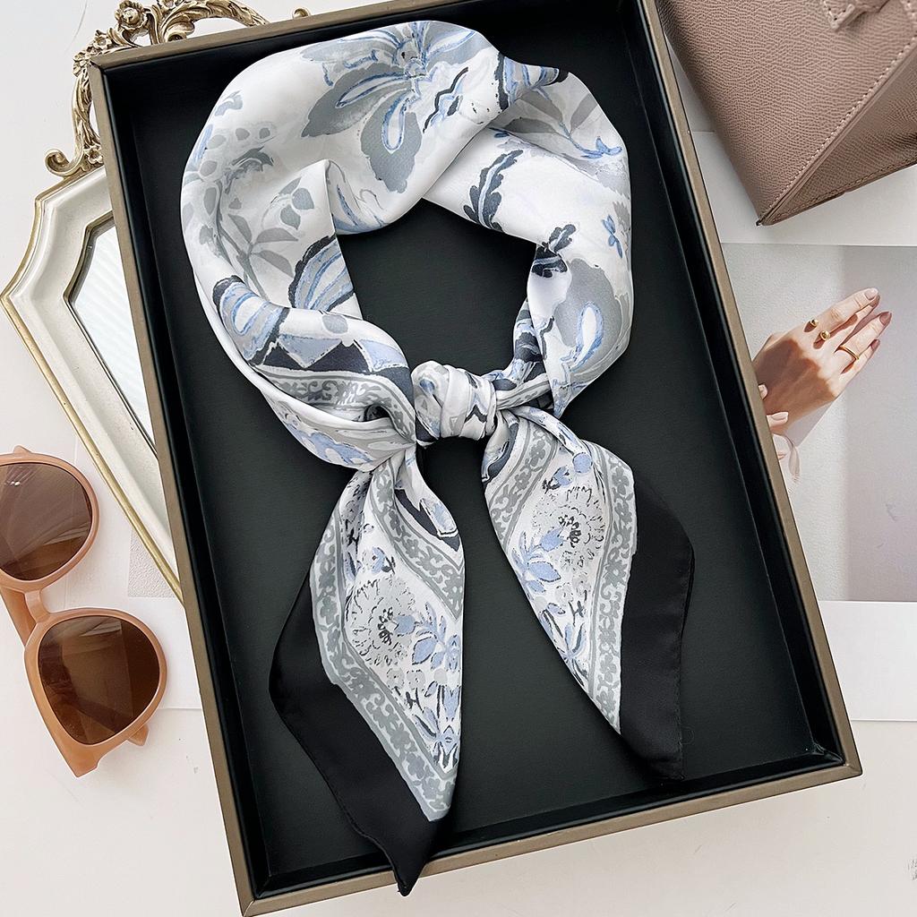 1116 New Korean Version Versatile Printed Decorative Silk Scarf Chinese Style Temperament Elegant Ribbon Tie Hair Tie Bag Small Scarf