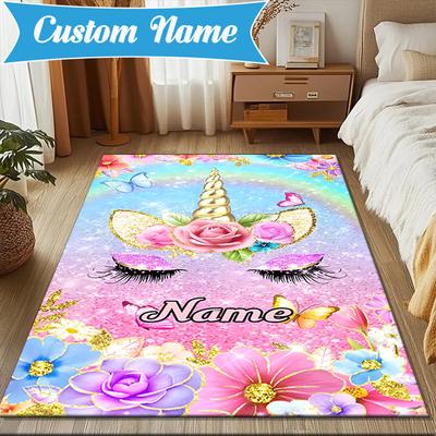 Custom Name Unicorn Fantasy  Rug for Living Room, Game Rooms, Office, Bedroom, Floor Mat Playful Design, Fan Gifts Christmas Decor
