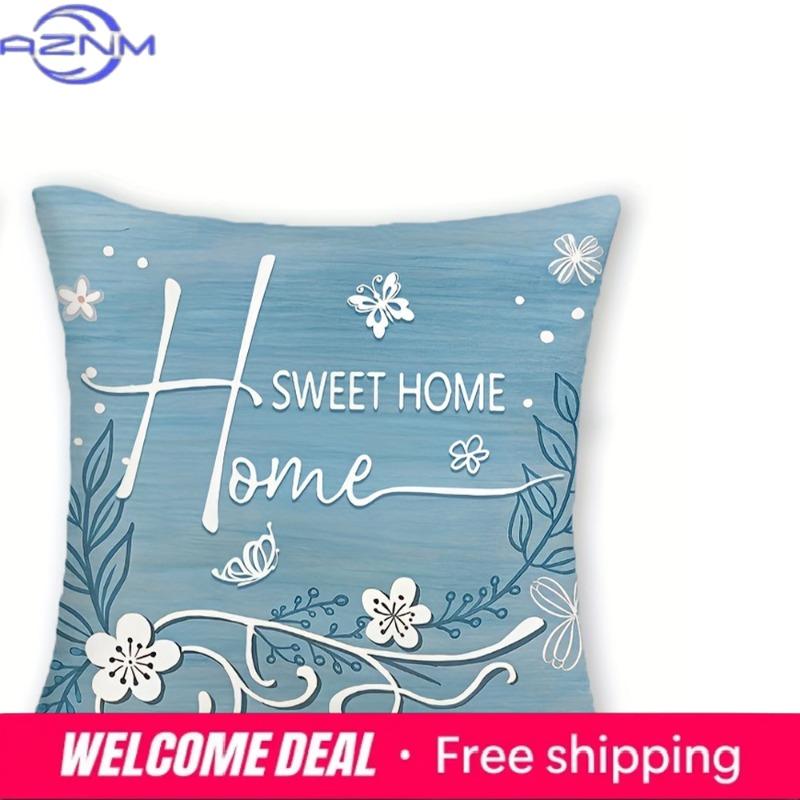 Blue Forget - Me - Not & Home - Themed Pillowcasesliving Room Sofa Cushion Cover, Soft And Comfortable, Bedroom Room Decoration