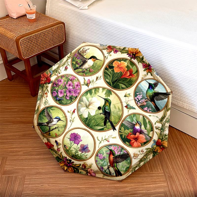 1 PC Automatic Folding Umbrella - Hummingbirds Pattern, Portable & Foldable Design with 8 Ribs, Christmas Birthday Gifts