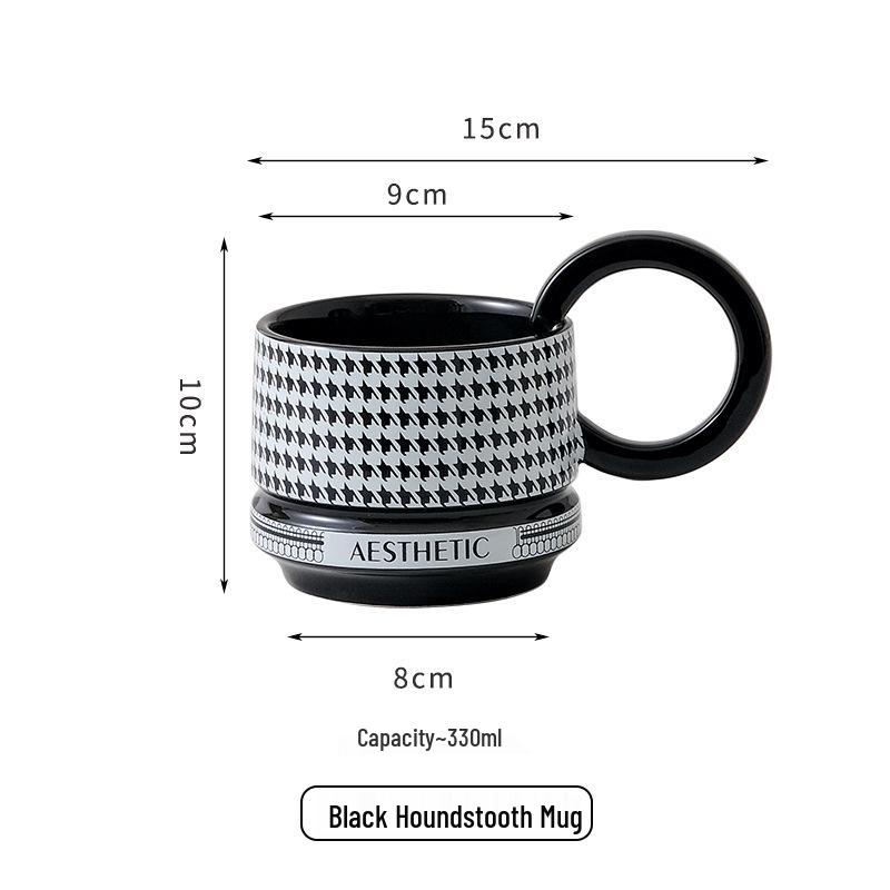 

Houndstooth French Ceramic Mug - Premium Small-Batch Coffee Cup 301-400ml