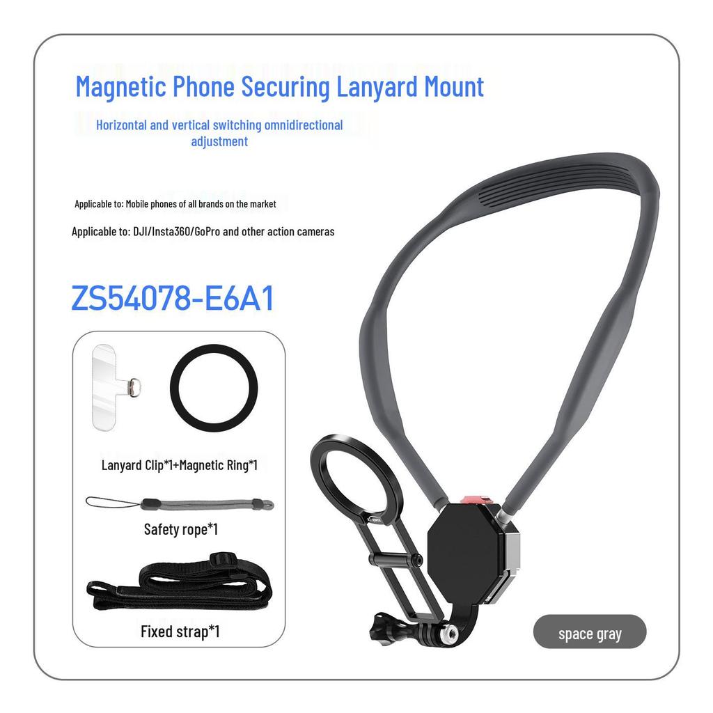 MagSafe-Compatible Magnetic Neck Phone Holder for iPhone 17: Selfie Clip with 360° View and Horizontal/Vertical Switching.