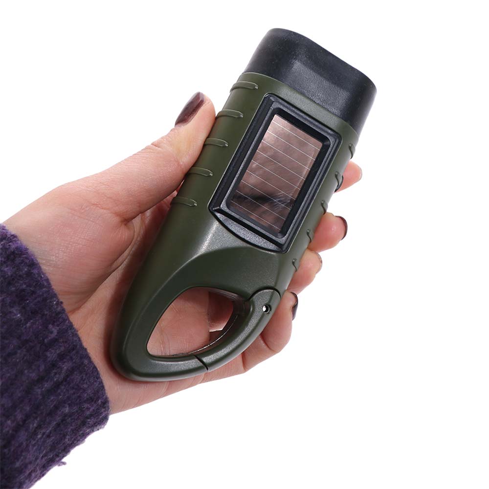 Solar Powered LED Flashlight Hand Crank Outdoor Camping Flashlight  Saving Space for Backpack