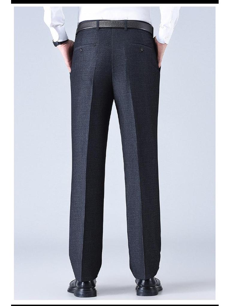 New Men's Iron-Free Pleated Dress Pants - Straight Leg, Professional Trousers for Middle-Aged Businessmen