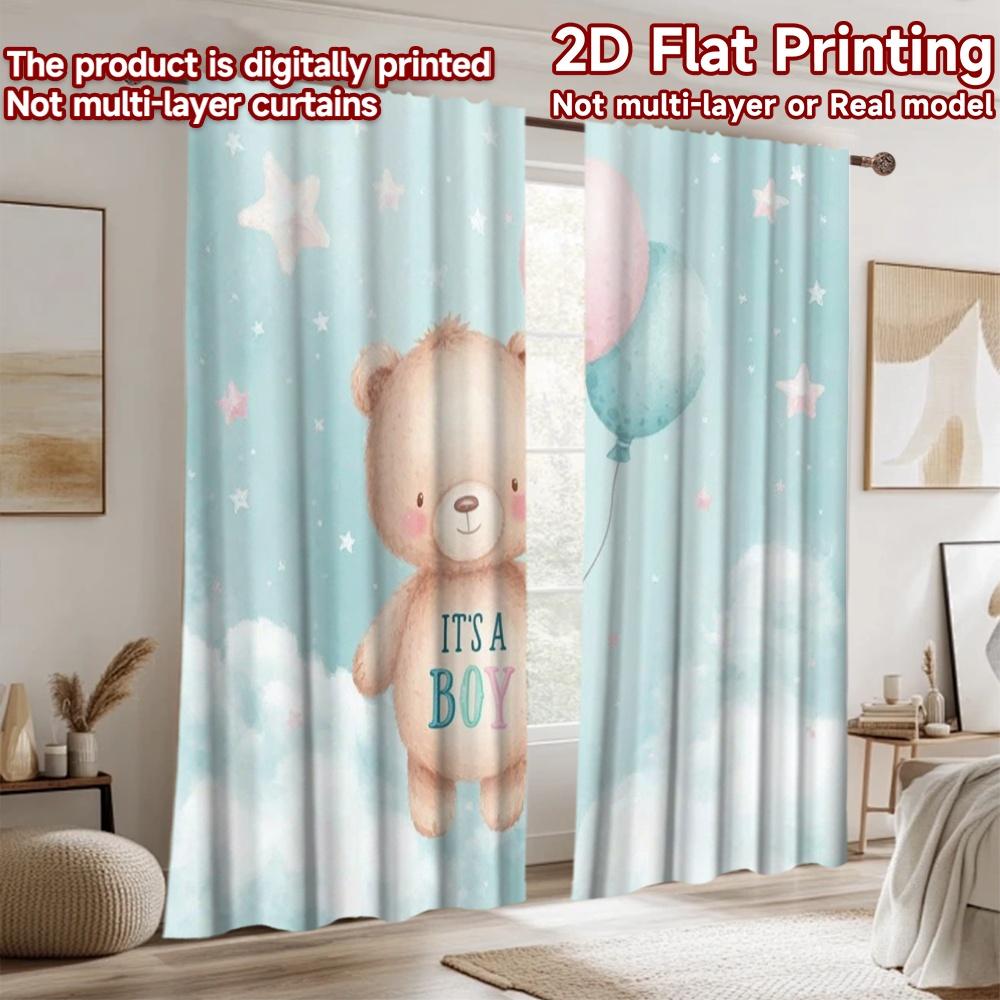 2D Flachdruck 2 Stück Vorhänge Bären Luftballons Digital Bedruckt Polyester Vorhänge Festliche Wanddekoration Verwendung für Übergröße Outdoor