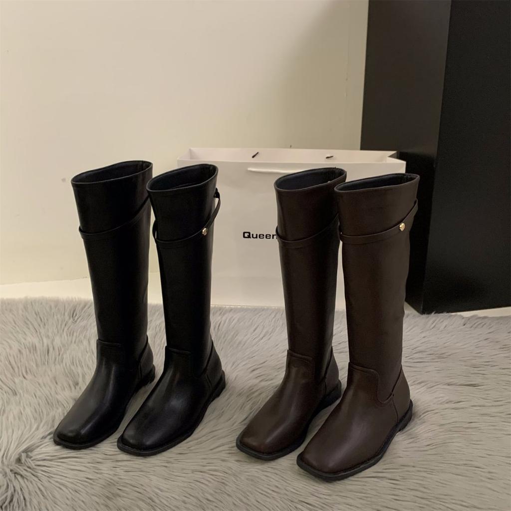 Thick Heel Korean Version Straight Boots Women's Shoes 2025 New Autumn and Winter Black Locomotive Boots Medium Tube Knight Boots