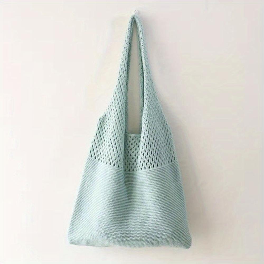 Minimalist Retro Hollow Knitting Bag For Women, Woven Yarn Shoulder Tote Bag, Large Capacity Breathable Shopping Handbag For Daily Outdoor Use