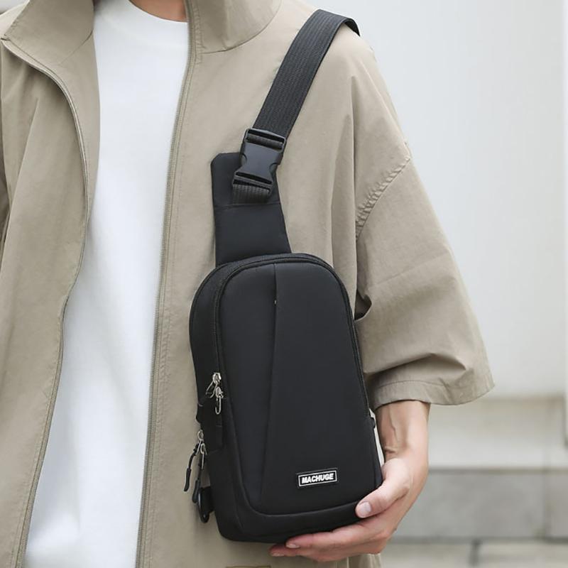 Trendy Outdoor Sports Chest Bag Men Waterproof Letter Shoulder Pack Simple Large Capacity Phone Bag Casual Small Crossbody Pouch