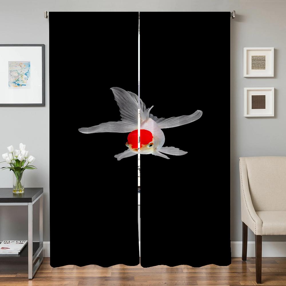 Heimdekoration Küchenvorhänge für Wohnzimmer 2 Stück Verdunkelungsvorhänge Türvorhang Goldfisch Raumteiler Schlafzimmerdekoration