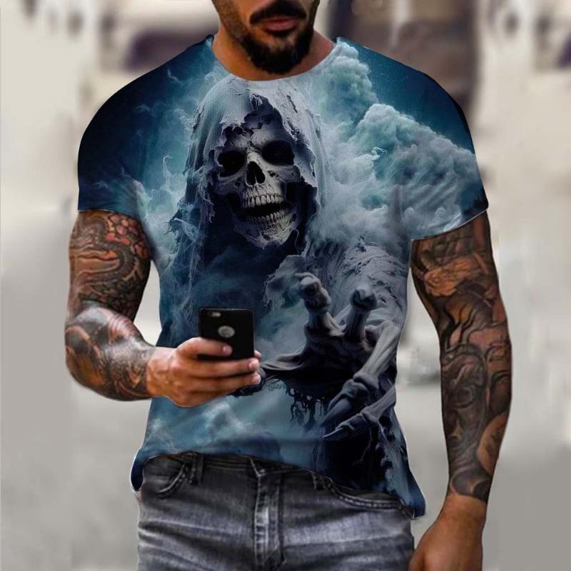 Men's T-Shirt Undead Skeleton Pattern 3d Print Short Sleeve  Casual Man Clothes Summer