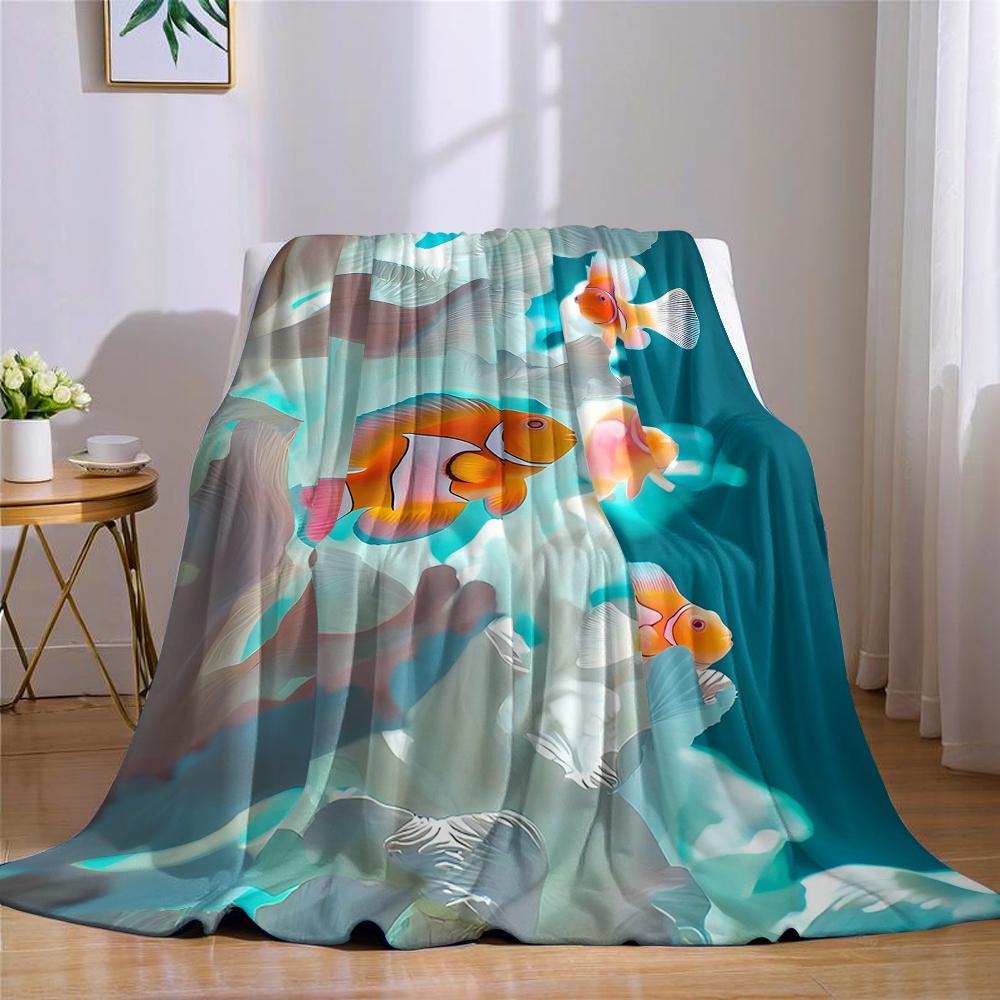 Korallen-Clownfisch Flanell-Decke Warm Weich Halloween Weihnachten Sofa Warm Gemütlich Dekoratives Dekor Geschenk für Alle Jahreszeiten