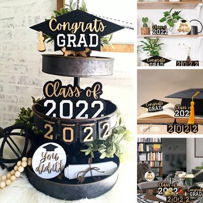Graduation Tiered Tray Decorative Class Of 2022 Congratulations Graduation Wooden Tiered Tray Decorative Sign