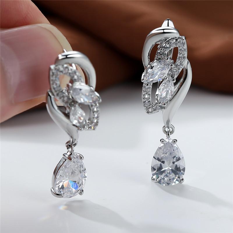 Cute Female Pink Crystal Zircon Stone Flower Earrings Vintage Wedding Jewelry For Women