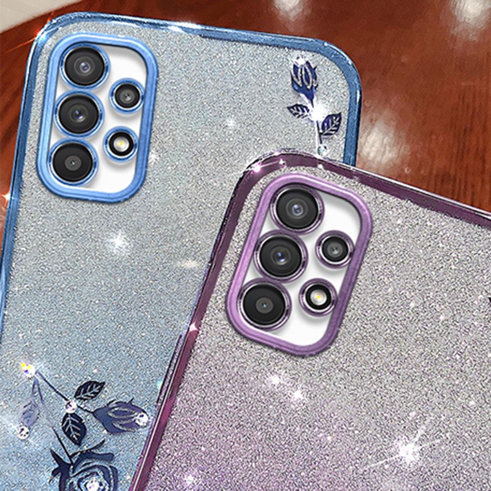 KADEM Slim-Fit Phone Case with Rhinestone Decor for Samsung Galaxy A33 5G,Gradient Glitter Powder Flower TPU Cover