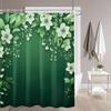1pc green base light green floral print shower curtain, with hooks, polyester fabric, windows and walls, bathtub bathroom home