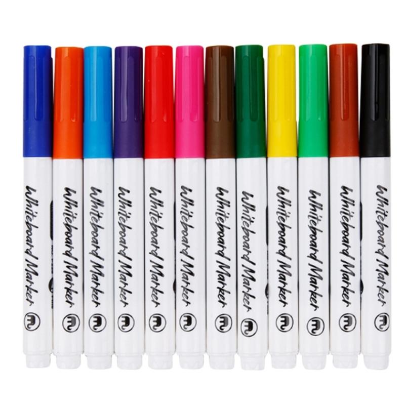

12Pcs Erasable Marker Pen 1.0mm Line Width 12 Color Colored Whiteboard Marker Large Capacity Quick Drying for Office 1