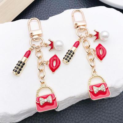 Red Crown Pearl Lipstick Coin Purse & Keychain Ornament