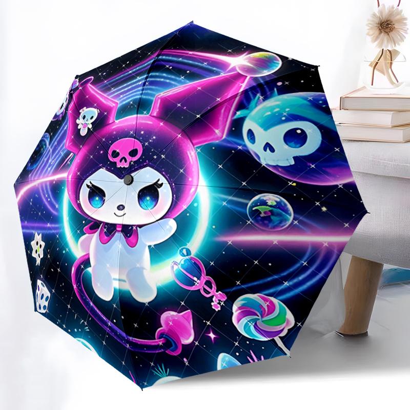 

1pc Cute Cartoon Character Automatic Folding Umbrella with Skull Design - Portable 3-Fold Outdoor for Fans, Travelers, Everyday Use, Festive Gift.H098