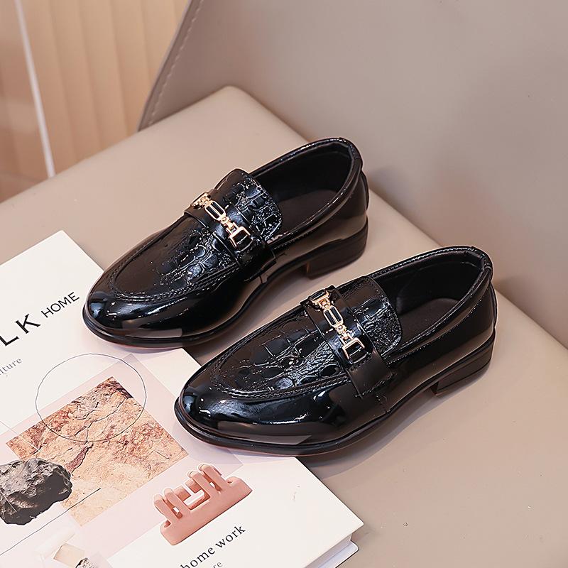 

Children Leather Shoes Boys Formal Shoes Black Classic Point Toes Soft Bottom Spring Autumn British Style Kids Flat Shoes 26