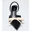 Fashion Novelty Designer Shoes Metal Bling Decoration Women Pumps Sexy Pointed Toe Slingbacks Heeled Sandals Elegant Party Dress Shoes