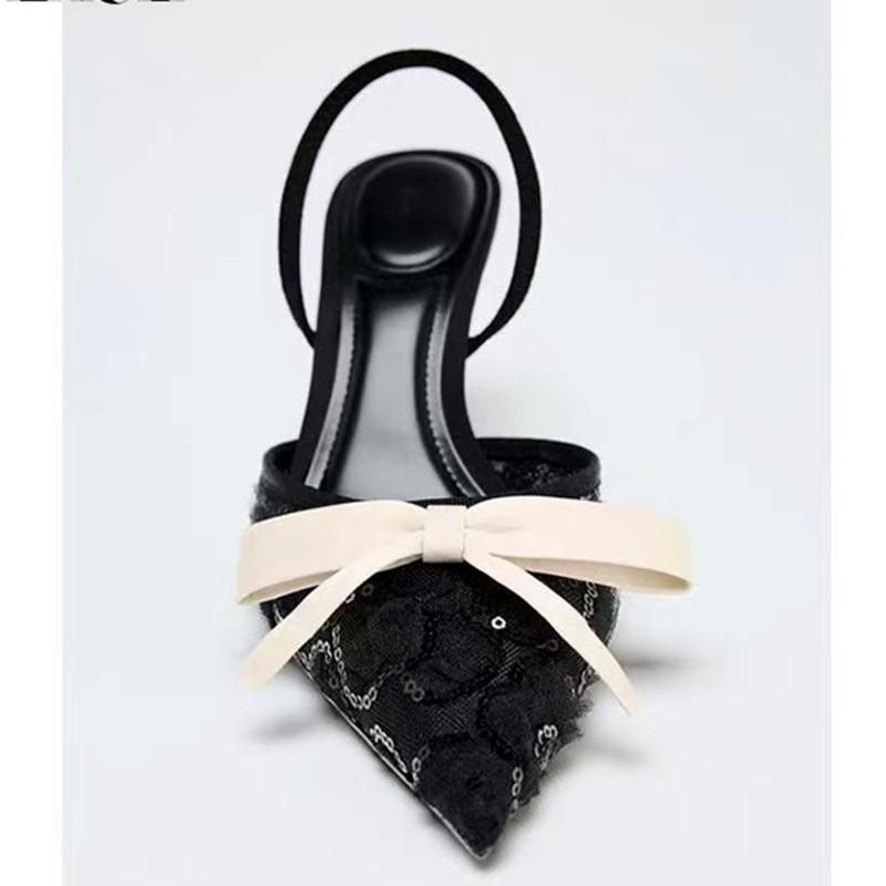 Fashion Novelty Designer Shoes Metal Bling Decoration Women Pumps Sexy Pointed Toe Slingbacks Heeled Sandals Elegant Party Dress Shoes