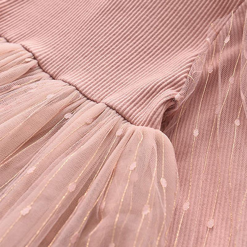 Autumn New Girls' Long-sleeved Dress Girls' Stylize Sequin Puff-sleeved Knitted Veil Skirt Children's Skirt