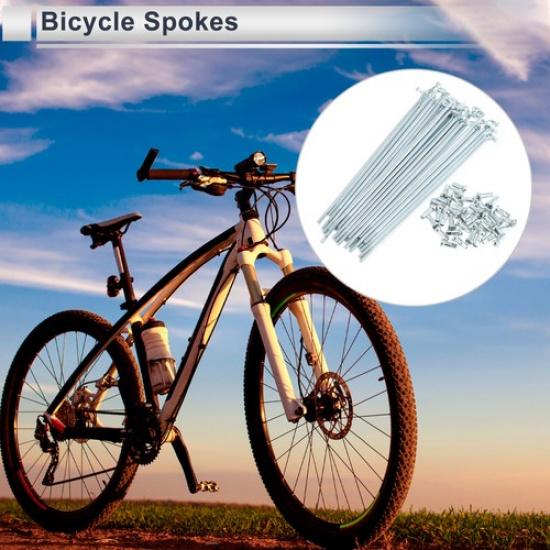 1 Set 12G 130Mm Length Bicycle Spokes Nipple Carbon Steel Galvanized Silver Tone