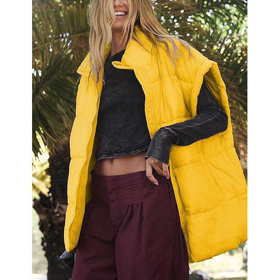 

Зимнее женское стеганое пальто на молнии, утепленная теплая куртка, осенне-зимняя повседневная хлопковая куртка-пуховик на молнии, стеганые куртки, жилет M жёлтый