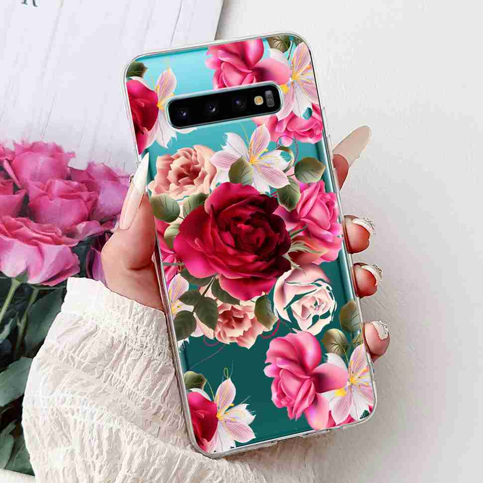 For Samsung Galaxy S10+ Case Fashion Design Soft Silicone TPU Back Cover For Samsung s10+ S10 Plus Butterfly Rose Phone Shell