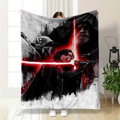 Star Wars Characters with Red Lightsaber Design – Flannel Blanket for Bedroom, Living Room, Sofa, and Nap.