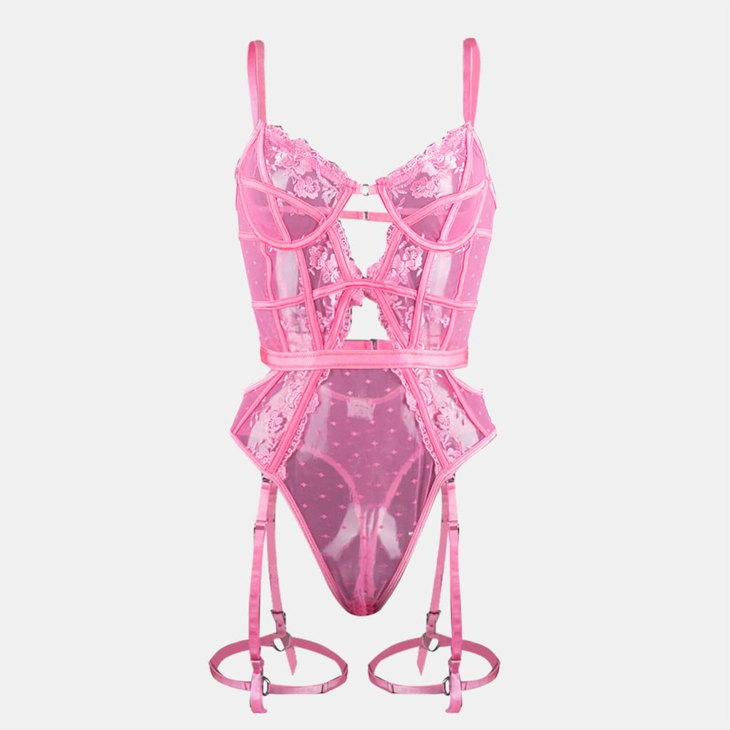 Toucheart Lace Sexy Skinny Babydoll Bodysuit Embroidery Erotic Private Adult Suit Solid Color Patchwork High Waisted Sexy Set