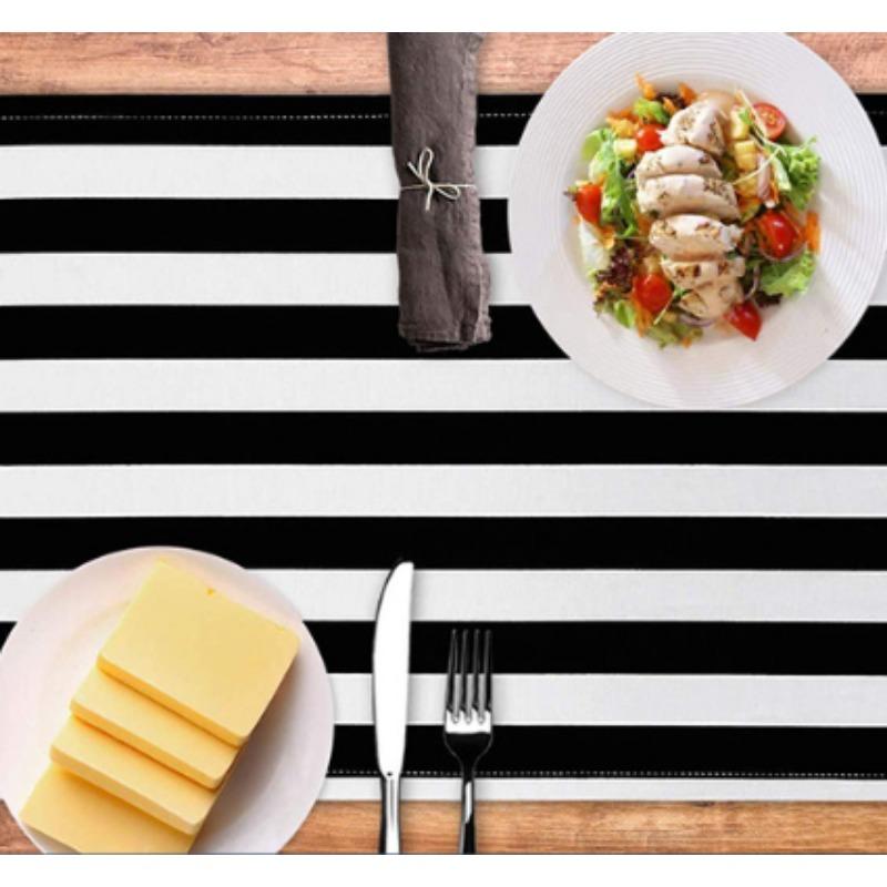 Classic Black and White Striped Table Runner Elegant Polyester Wood GrainTable Decor for Indoor Outdoor Halloween Banquet Party