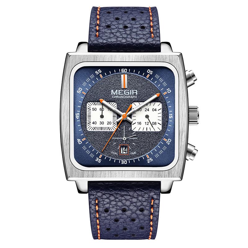 MEGIR Men's Leather Square Chronograph Quartz Watch
