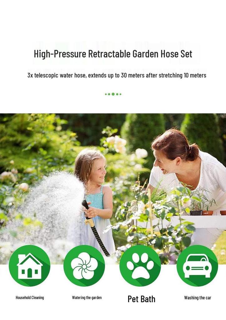 Gedeng 3x Telescopic High-Pressure Garden and Car Wash Water Hose Set with Spray Gun