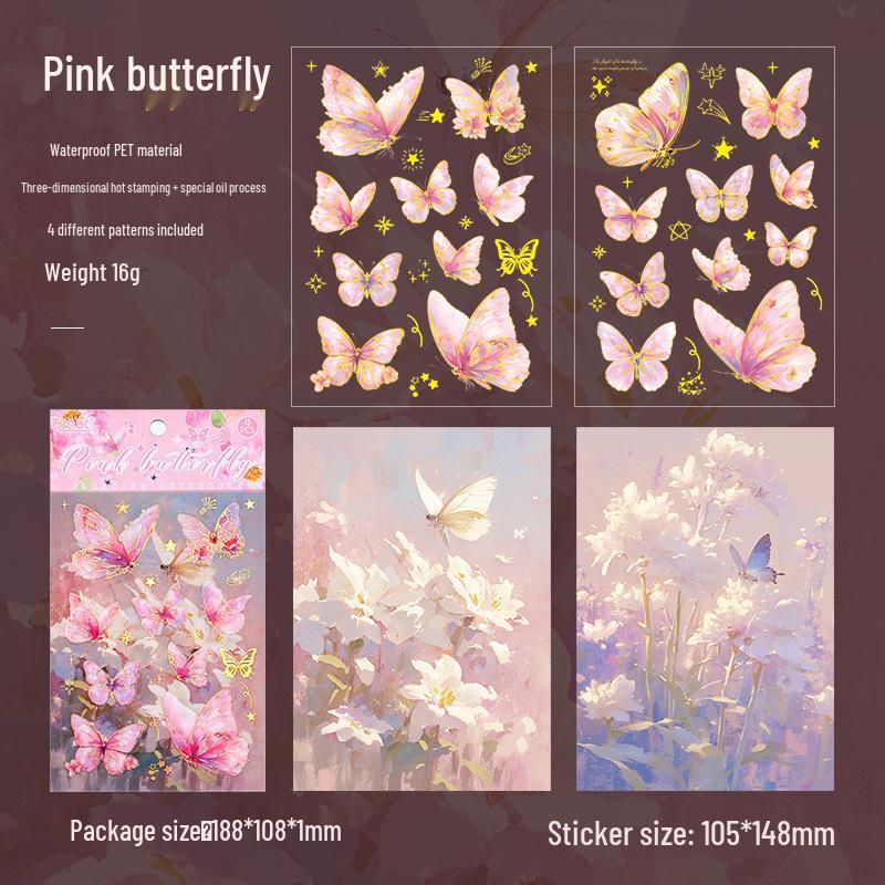 ZABC Set de Pegatinas de Sombra de Mariposa Parpadeante: Decoración de Collage para Diario con Estampado en Caliente, 6 Estilos de Inspiración Europea.