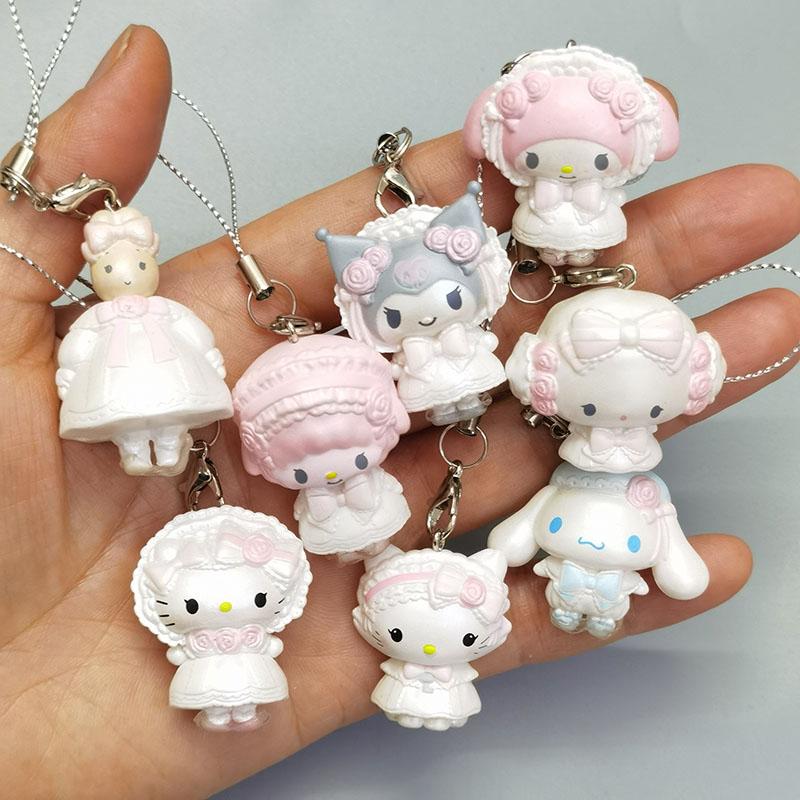 Sanrio Anime 4Cm Keychain Cos Hello Kitty Cat Figure Doll Kawaii Cake Room Decoration Christmas Toy Gifts For Girls Children