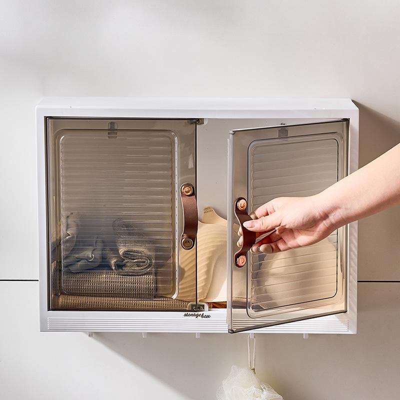 Wall-Mounted Punch-Free Bathroom Storage Rack with Dustproof Box for Washstand & Toilet
