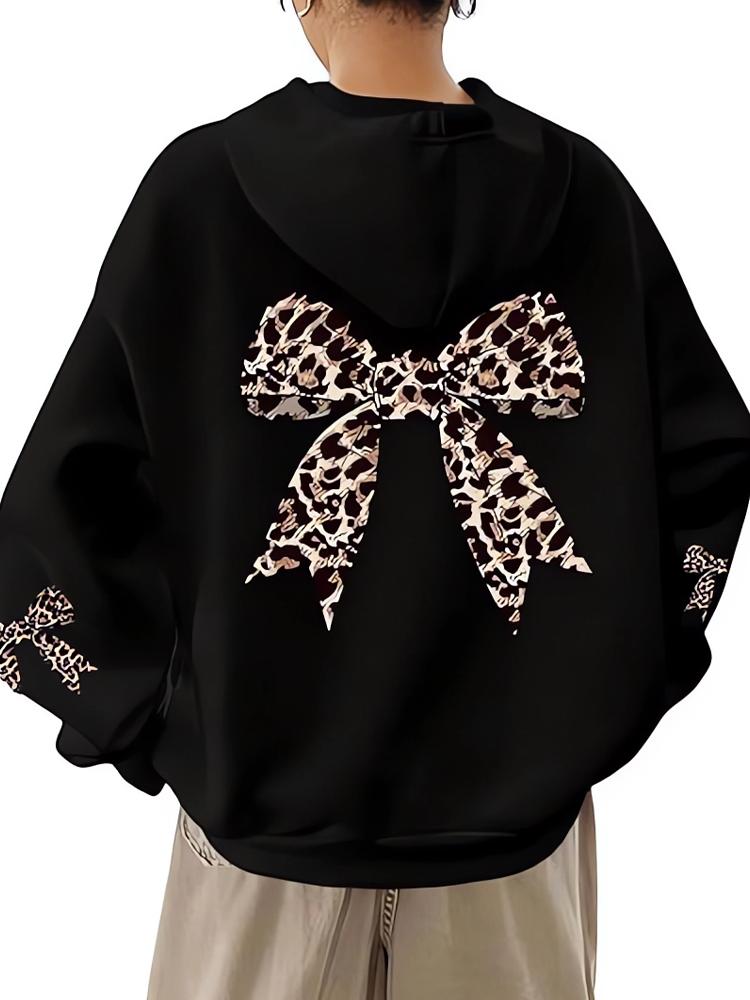 

Leopard Print Bow Pattern Suitable For Autumn And Winter Women s Harajuku Y2k Hooded Sportswear Pullover Casual Clothing 3XL