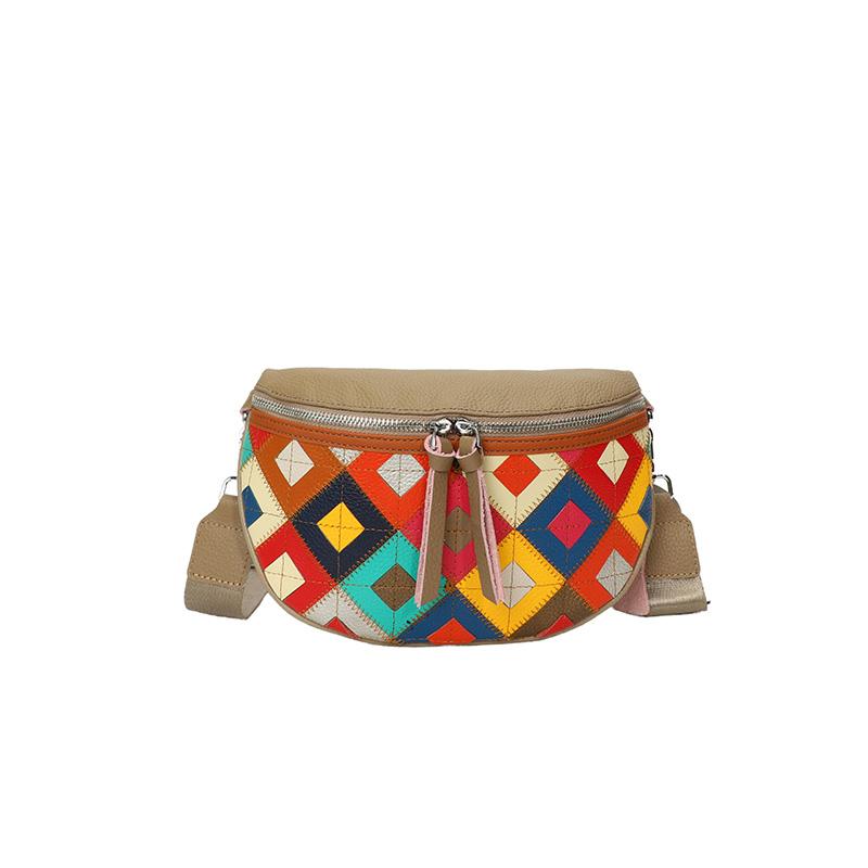 100% Genuine Leather Woman Chest Bag Luxury Patchwork Cow Leather Women Crossbody Bags With Small Purse Female Handbag Waist Bag